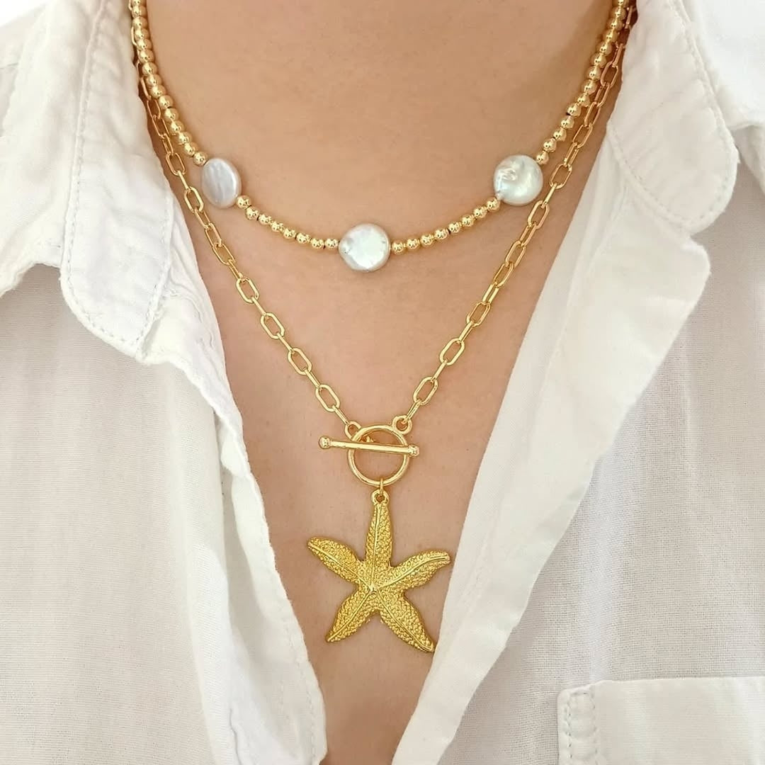 Collar tres perlas y collar dije estrella (piezas por separado)