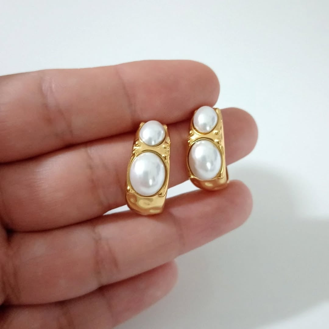 Arracada doble perla