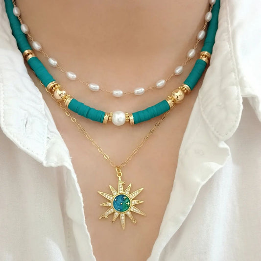 Choker perlas, collar turquesa y dije estrella (piezas por separado)