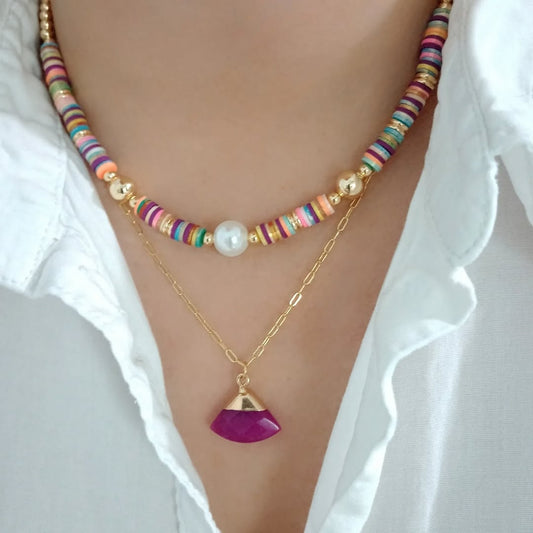 Collar colores y Collar piedra violeta