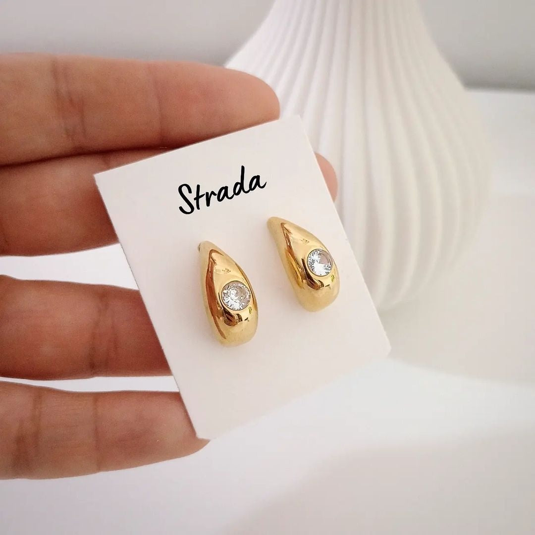 Arete gota con cristal en acero inoxidable