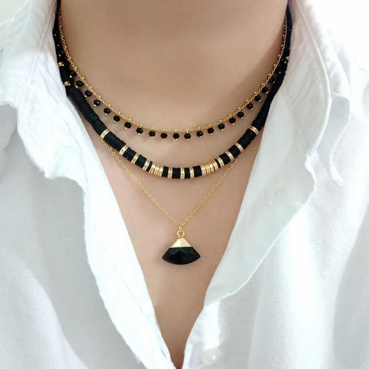 Choker cristales, collar puca negro y piedra (piezas por separado)