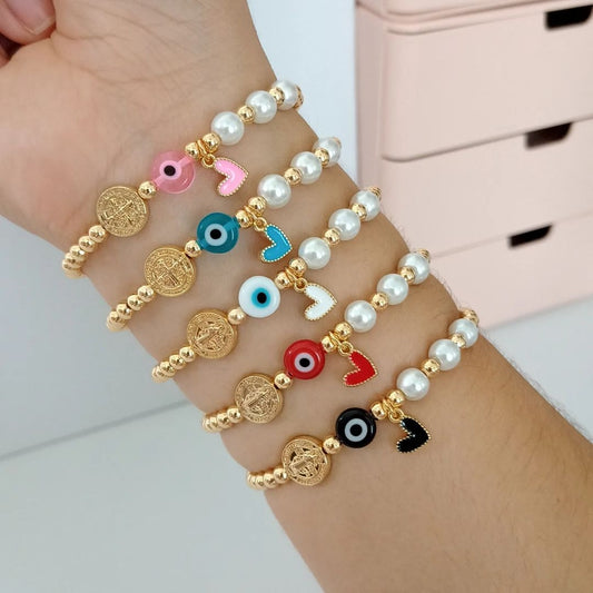 Pulsera ojito con corazon colgante