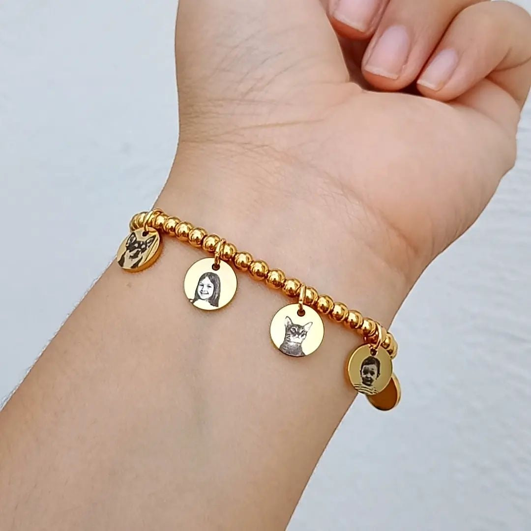 Pulsera multidijes con fotograbado (incluye un dije)