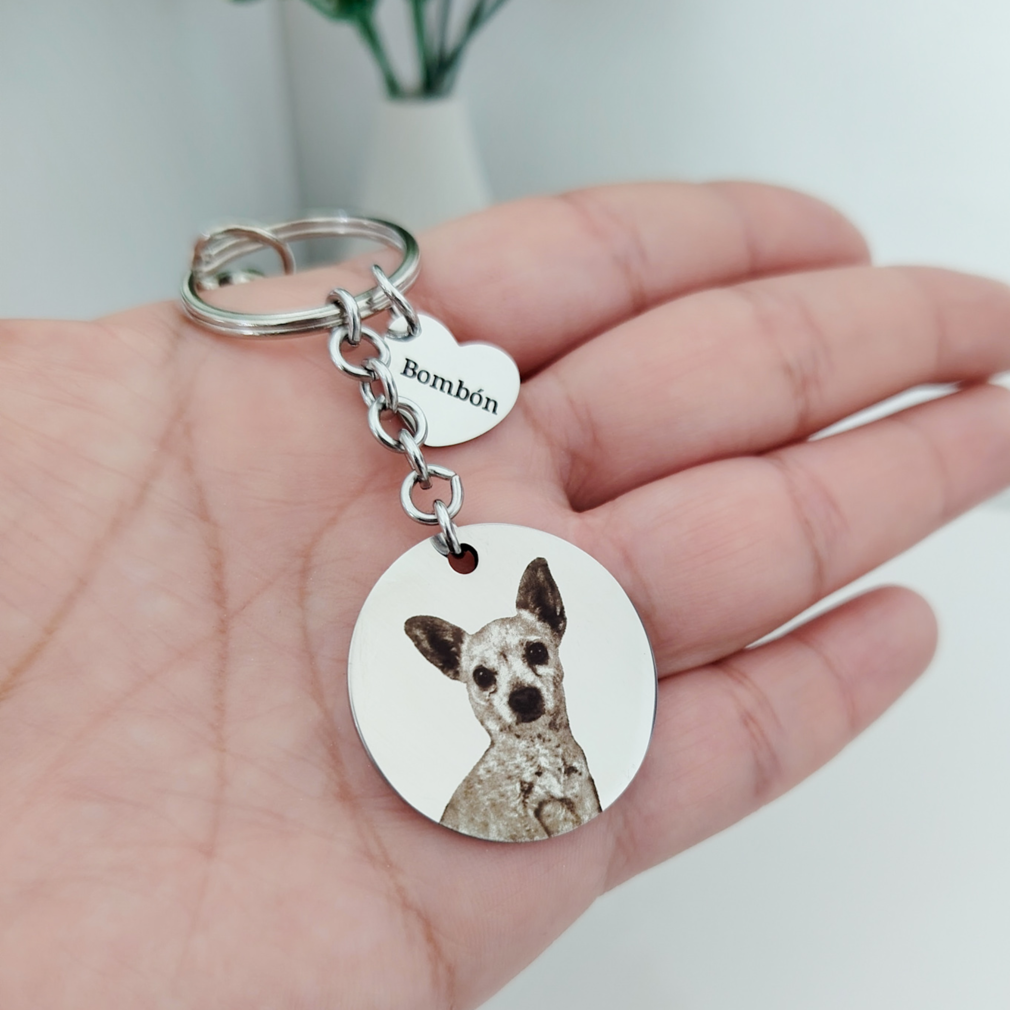 Llavero medalla con foto y dije corazón