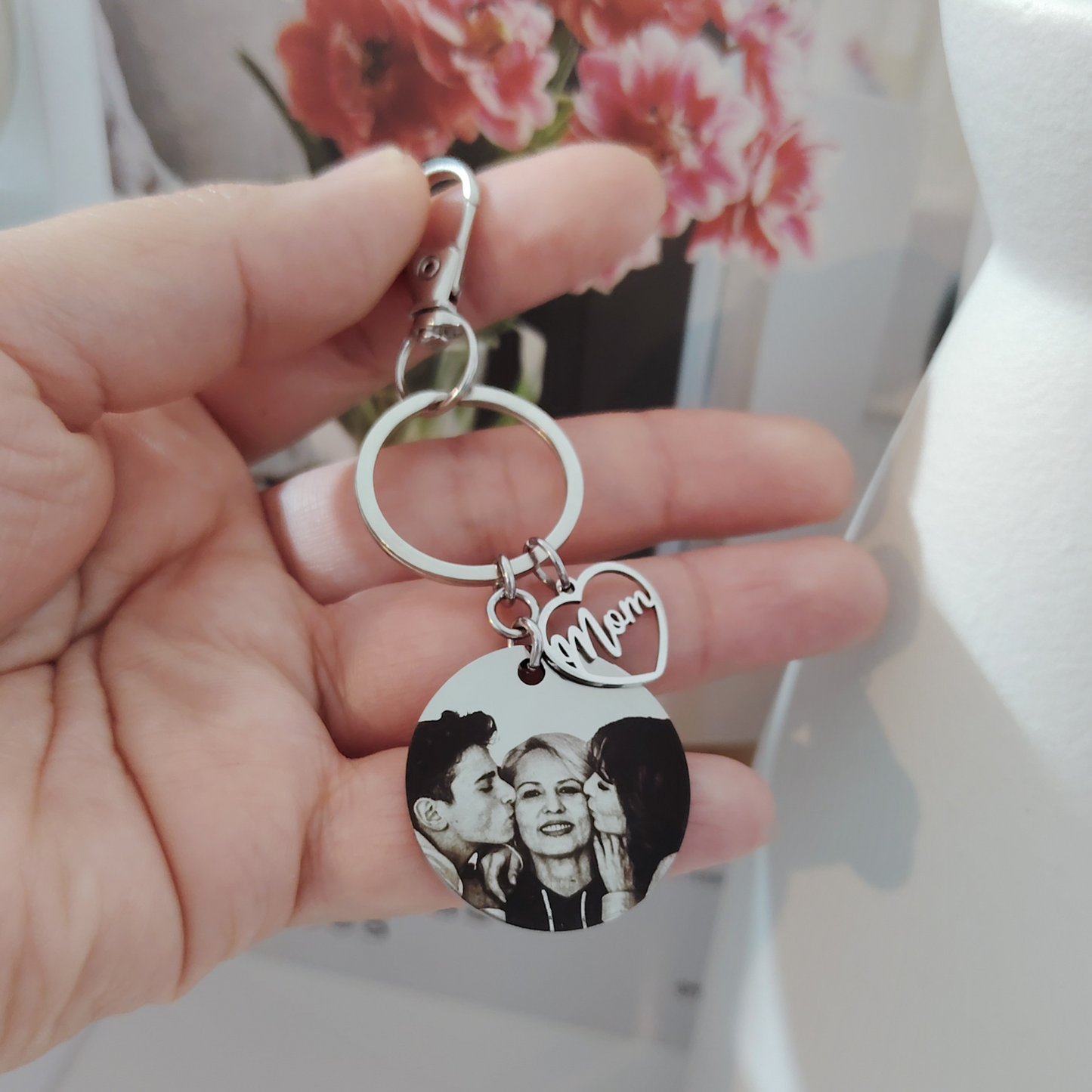 Llavero medalla con foto y dije mom