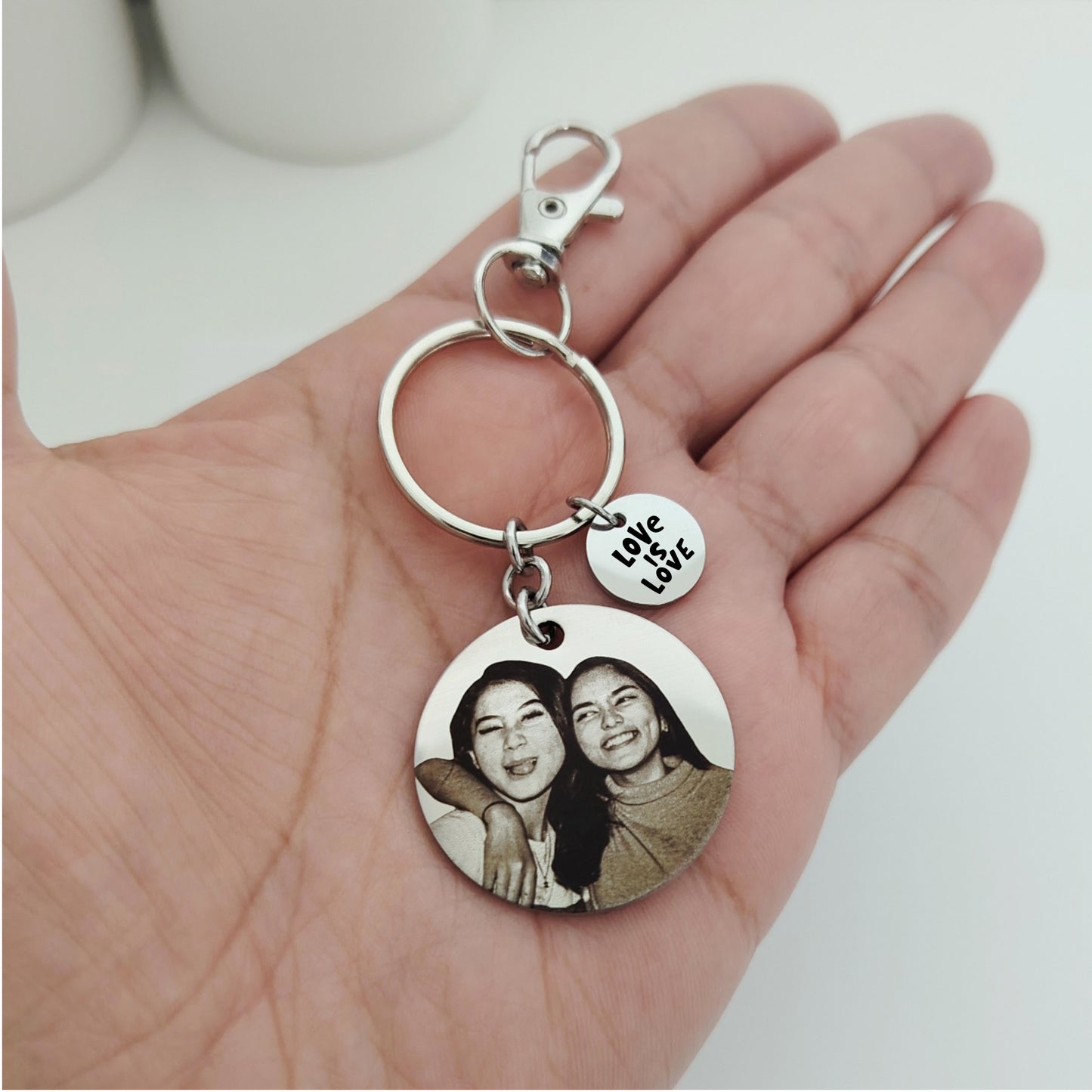 Llavero medalla con foto y dije love