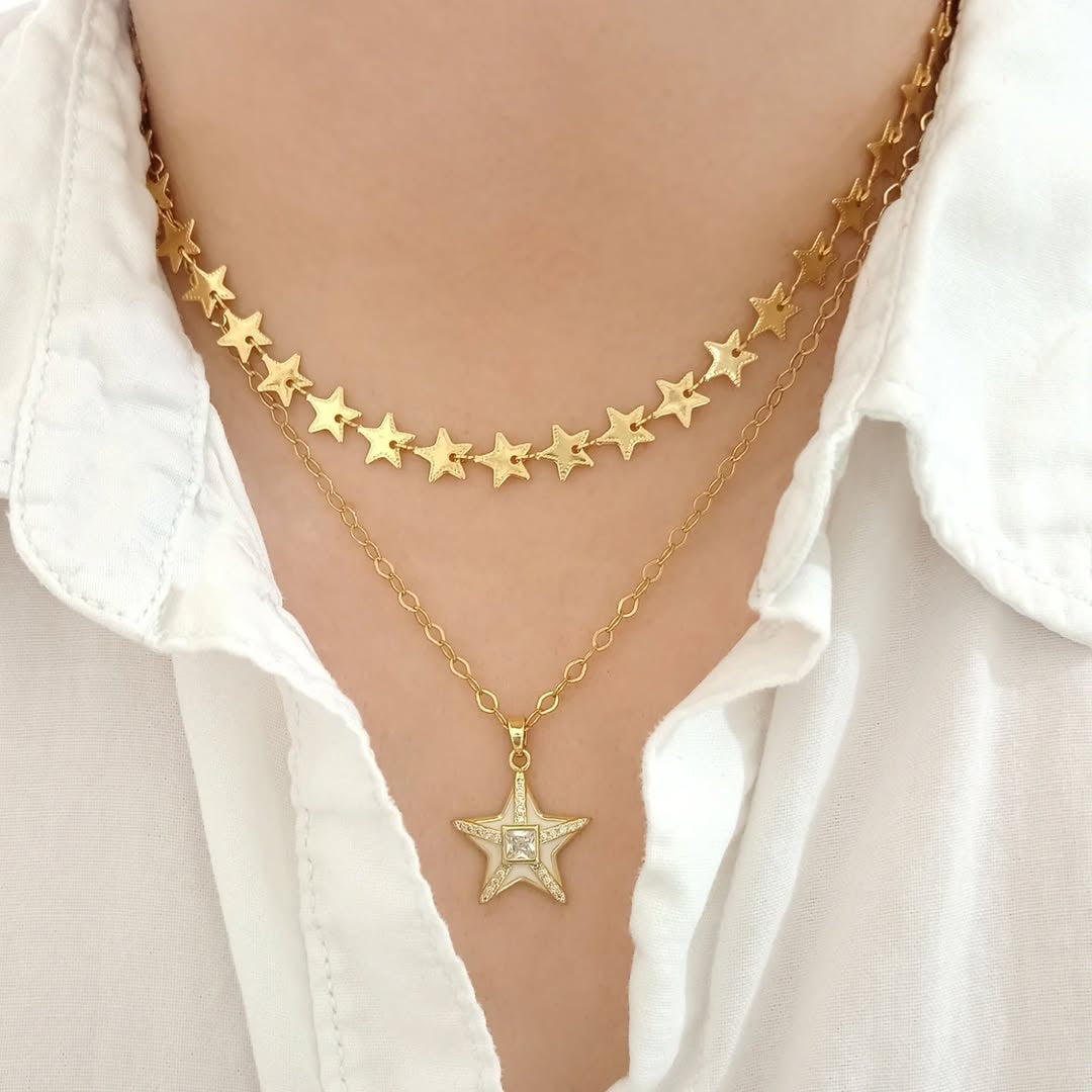 Gargantilla estrellas y collar dije estrella (piezas por separado)
