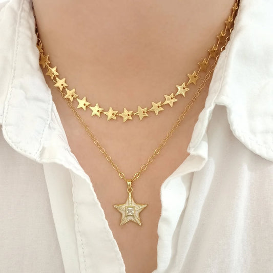 Gargantilla estrellas y collar dije estrella (piezas por separado)