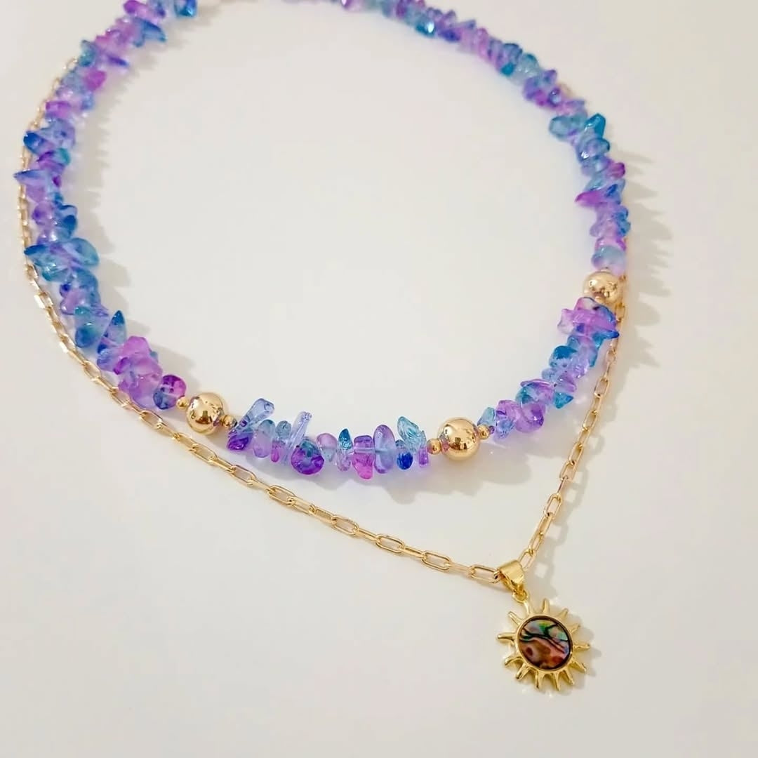 Collar piedra tornasol y collar dije sol abulom (piezas por separado)