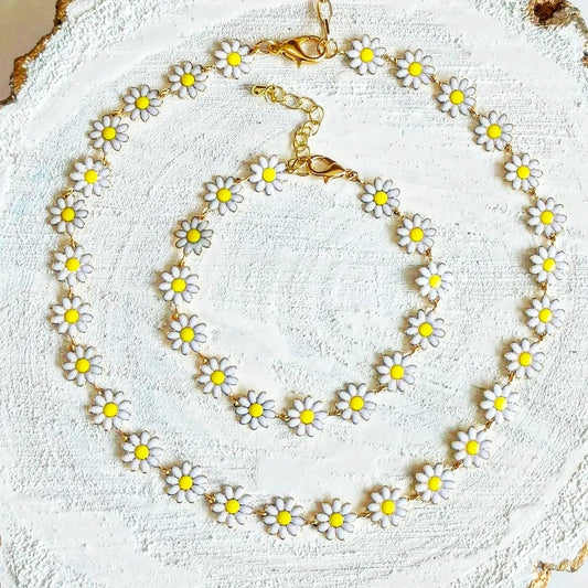 Choker y Pulsera Margaritas (piezas por separado)