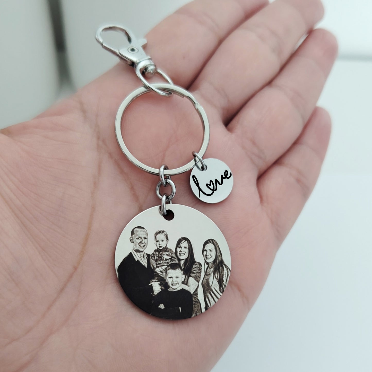 Llavero medalla con foto y dije love