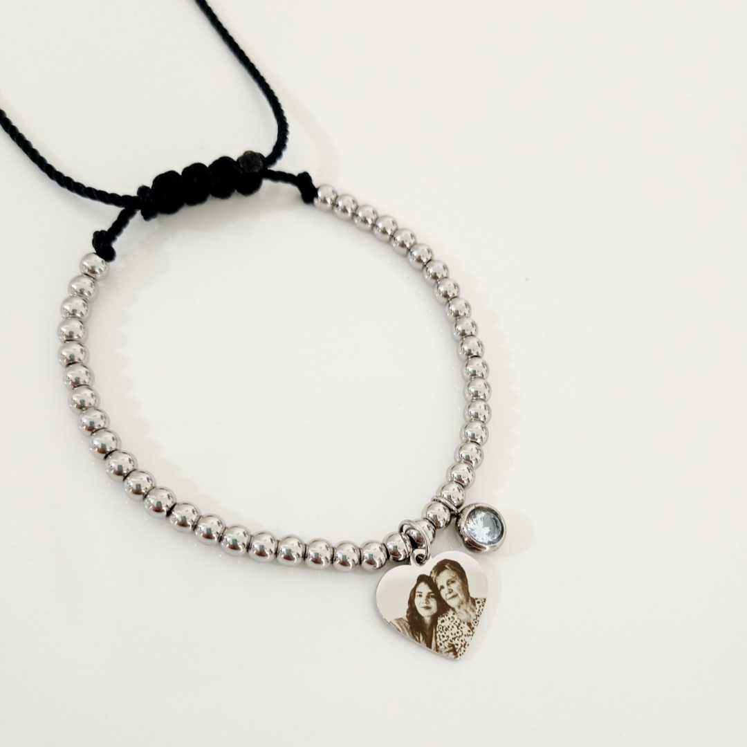 Pulsera dije corazón colgante con foto