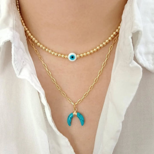 Collar ojito y collar cuerno turquesa (piezas por separado)