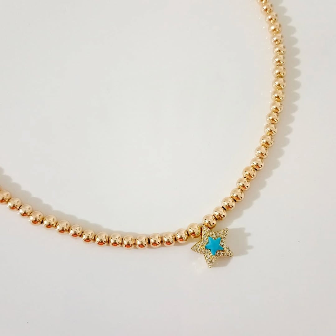 Choker dorado y collares turquesas (piezas por separado)