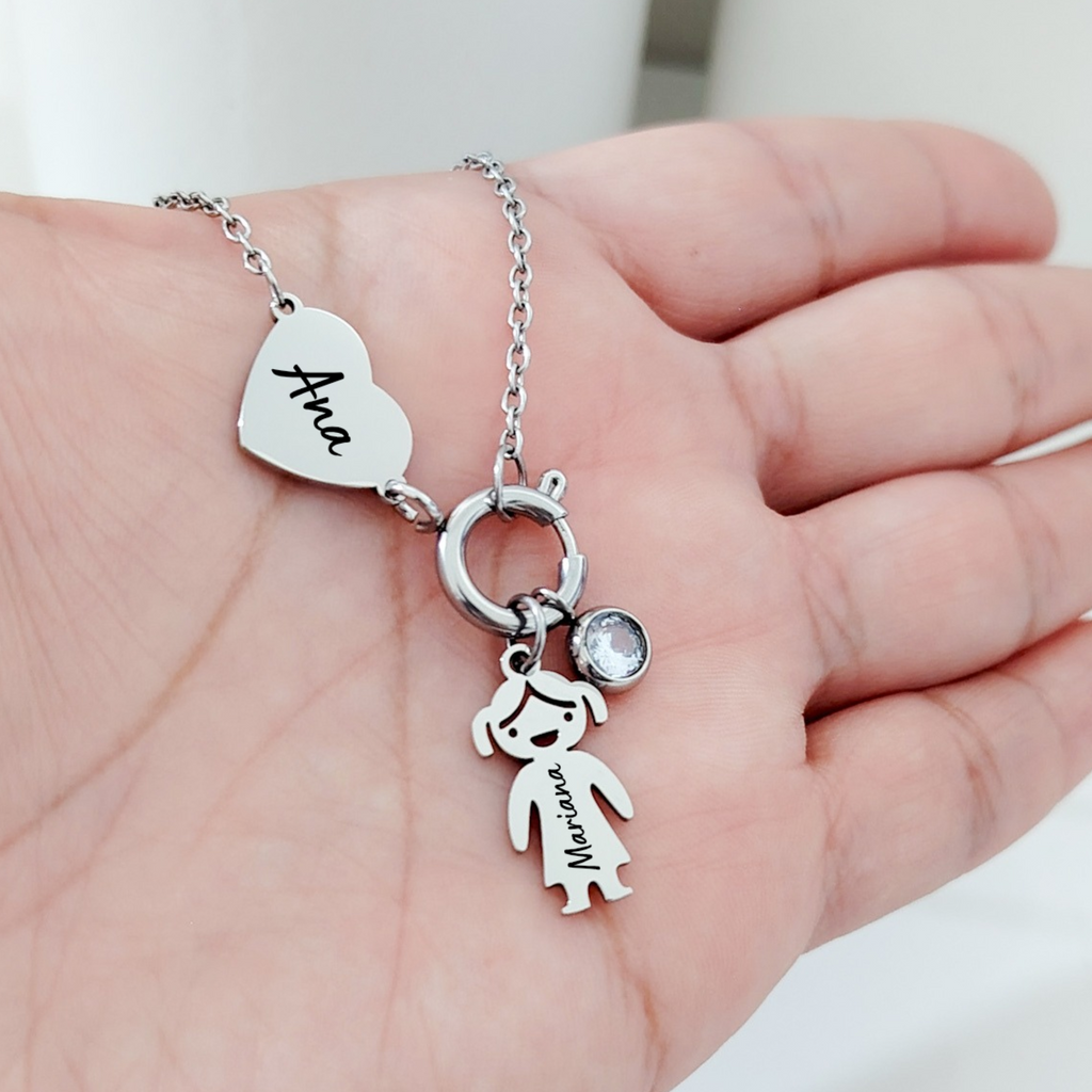 Collar corazón con broche y dije niño(a)