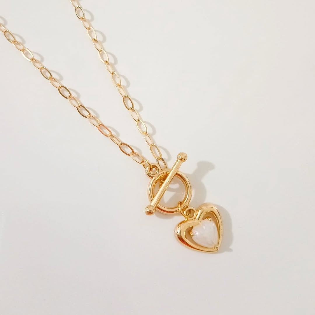 Collar bolita dorada corazón zirconia y collar cadena dije corazón (piezas por separado)
