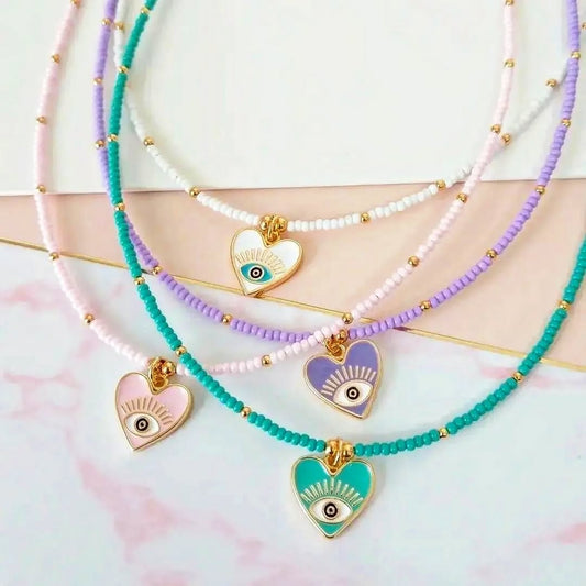 Collar corazón ojito colores