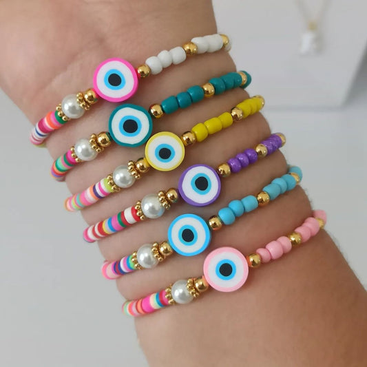 Pulseras puca colores y ojo fimo