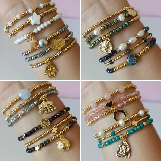 Set de tres pulseras cristales